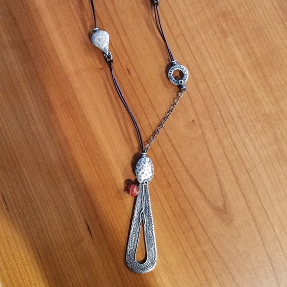 Silpada Jewelry - SILPADA Teardrop Sterling Silver Pendant Coral Leather Necklace N1950 22”